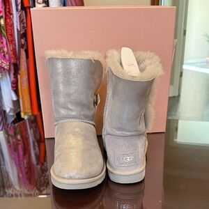 UGG Silver Metallic Button Shearling Boots